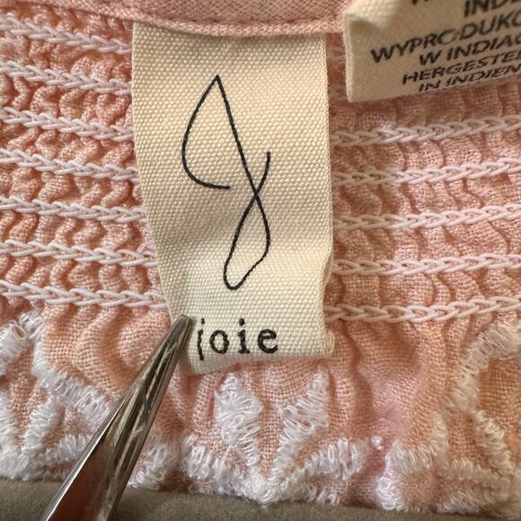 Joie 100% Linen Embroidered Floral Peasant Boho Blouse Pink White Size Large - Picture 7 of 8